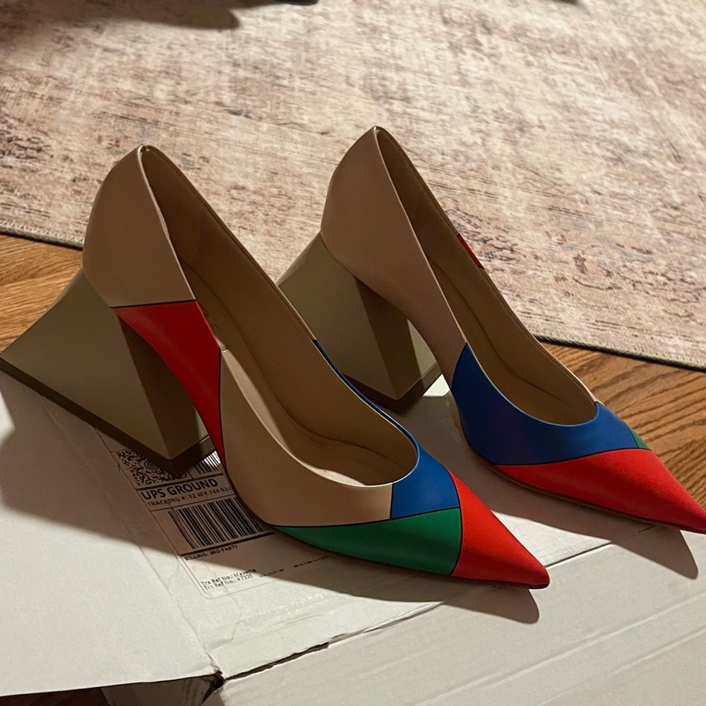 Mavette Chic Multicolor Geometric Women's Heels Sz 38